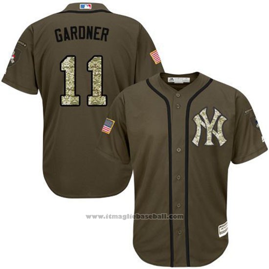Maglia Baseball Uomo New York Yankees 11 Brett Gardner Verde Salute To Service